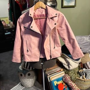 Girls pink imitation leather jacket. Barbie pink. Rockstar false leather jacket
